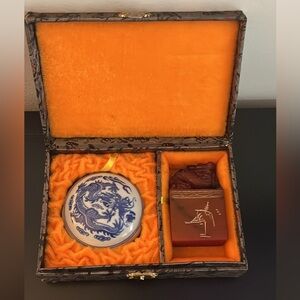 Chinese Seal Set “Chop” Carved /Red Past Ink